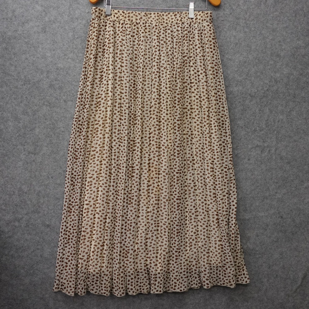 Indie Sleaze Pleated Skirt JOIE Womens L Cream Brown Y2K Leopard Fall Coquette
